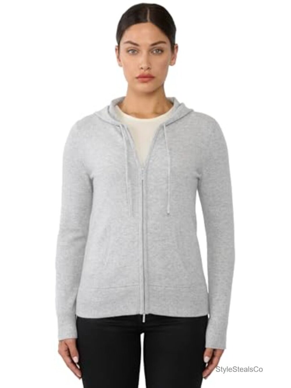 Pure Cashmere Long Sleeve Zip Hoodie Cardigan Sweater Women's